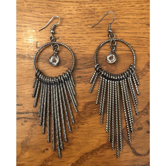 Gun-Metal Dangle Earrings Pierced Hook 3.5" Drop Dangle Movement - Picture 5 of 7